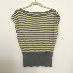 Urban Outfitters Gray and Yellow Striped Off the Shoulder Top